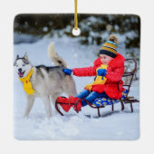 Merriest Christmas White Script Foto doppelseitig Keramikornament (Rückseite)