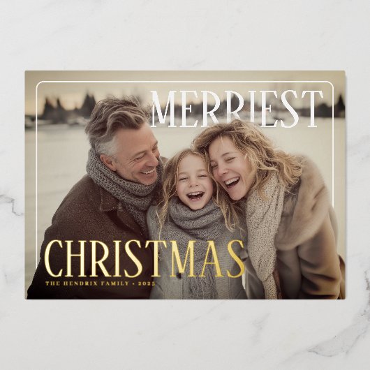 Merriest Modern Christmas Photo Folien Feiertagskarte (Vorderseite)