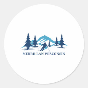 Merrillan Wisconsin Skigebiet Skifahren Skifahrer Runder Aufkleber