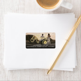 Merrily After Gold Curly Script Foto-Adresse Adressaufkleber