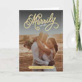 Merrily After Gold Curly Script Foto Wedding Feiertagskarte