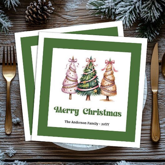 Merrily Christmas Tree Leopard Print Dinner Napkin Serviette