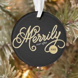 Merrily Ever After Curly Script Weihnachts-Foto Ornament