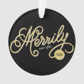 Merrily Ever After Curly Script Weihnachts-Foto Ornament (Vorderseite)