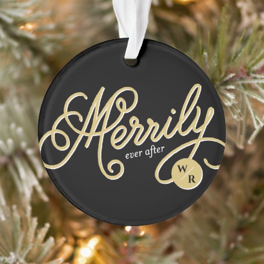 Merrily Ever After Curly Script Weihnachts-Foto Ornament (Baum)