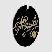 Merrily Ever After Curly Script Weihnachts-Foto Ornament (Vorderseite)