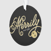 Merrily Ever After Curly Script Weihnachts-Foto Ornament (Vorderseite)