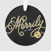 Merrily Ever After Curly Script Weihnachts-Foto Ornament (Vorderseite)