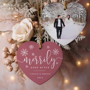 Merrily Ever After First Married Christmas Photo Keramik Ornament