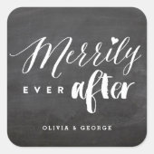 Merrily immer nach Chalkboard Urlaub Hochzeit Quadratischer Aufkleber (Vorderseite)
