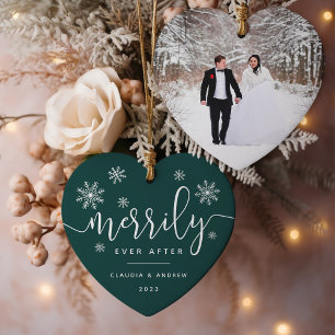 Merrily immer nach Erstes Verheiratetes Foto zu Keramik Ornament