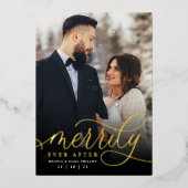 Merrily immer nach | Feiertagshochzeit Folien Feiertagskarte (Vorderseite)