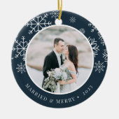 Merrily immer nach | Hochzeitsstift Foto Keramik Ornament (Vorne)