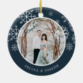 Merrily immer nach | Hochzeitsstift Foto Keramik Ornament (Hinten)