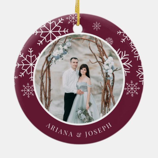 Merrily immer nach | Hochzeitsstift Foto Keramik Ornament (Hinten)