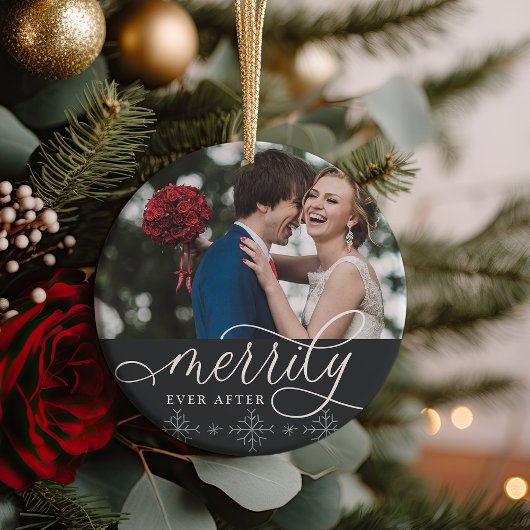 Merrily immer nach | Hochzeitsstift Foto Keramik Ornament