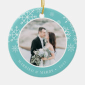 Merrily immer nach | Hochzeitsstift Foto Keramik Ornament (Vorne)