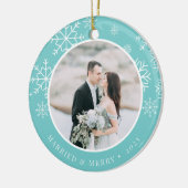 Merrily immer nach | Hochzeitsstift Foto Keramik Ornament (Links)