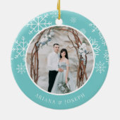 Merrily immer nach | Hochzeitsstift Foto Keramik Ornament (Hinten)