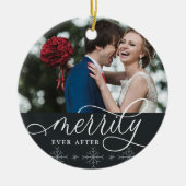 Merrily immer nach | Hochzeitsstift Foto Keramik Ornament (Vorne)