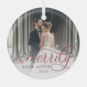 Merrily immer nach | Hochzeitsstift Foto Ornament Aus Glas (Vorderseite)