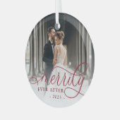 Merrily immer nach | Hochzeitsstift Foto Ornament Aus Glas (Vorderseite links)