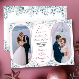 Merrily jemals nach Eukalyptus Neuverheiratetes Fo Feiertagskarte