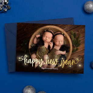 Merrily Lit FOIL Happy New Year Holiday Card Folien Feiertagskarte