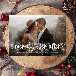 Merrily Lit Just Married Holiday Foto Card Feiertagskarte