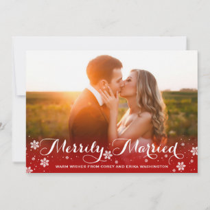 Merrily Verheiratet Snowflake Red Holiday Foto Feiertagskarte