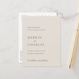 Merrin Beige Elegant Wedding Save the Date Ankündigungspostkarte