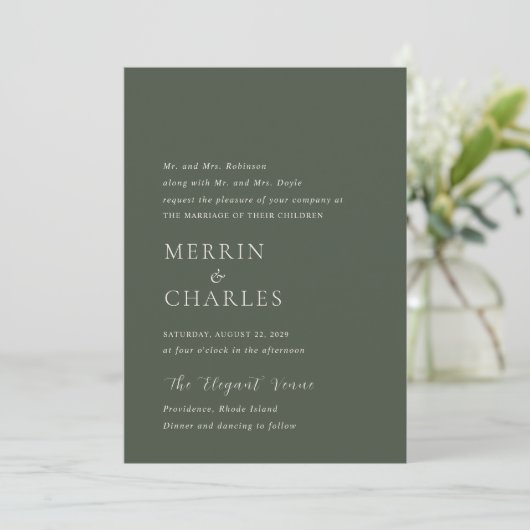 Merrin Moss Elegant Wedding Einladung (Stehend Vorderseite)