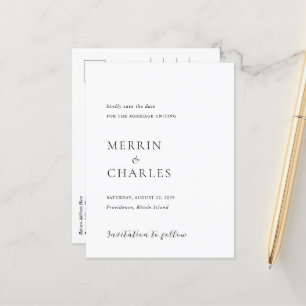 Merrin Schwarz-weiß Elegant Wedding Save the Date Ankündigungspostkarte
