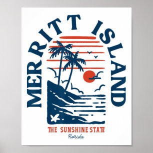 Merritt Island Florida Retro Surfer Vintage Strand Poster