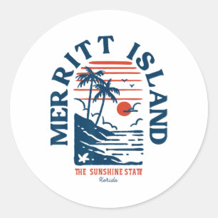 Merritt Island Florida Retro Surfer Vintage Strand Runder Aufkleber