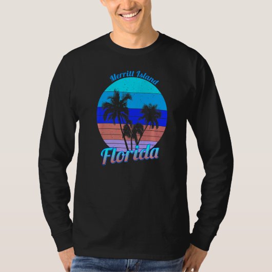 Merritt Island Florida Retro Tropical Palm Trees V T-Shirt (Vorderseite)