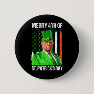 Merry 4. St Patricks Day Trump Leprechaun Hat Button