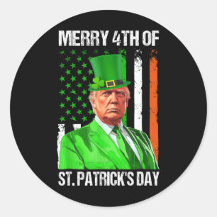 Merry 4. St Patricks Day Trump Leprechaun Hat Runder Aufkleber