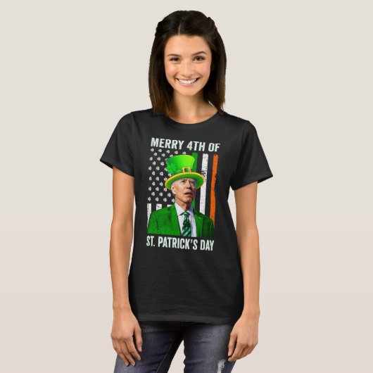 Merry 4th of St Patrick's Day Joe Biden Leprechaun T-Shirt (Vorne ganz)
