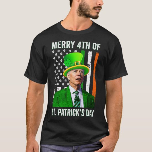 Merry 4th of St Patrick's Day Joe Biden Leprechaun T-Shirt (Vorderseite)