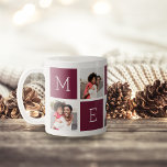 MERRY 5 Photo Collage Christmas Holiday Kaffeetasse<br><div class="desc">Break out the festive fixings this holiday season with this Christmas photo collage mug,  featuring five burgundy squares spelling out "MERRY, " alternating with 5 square photos in a grid collage layout.</div>