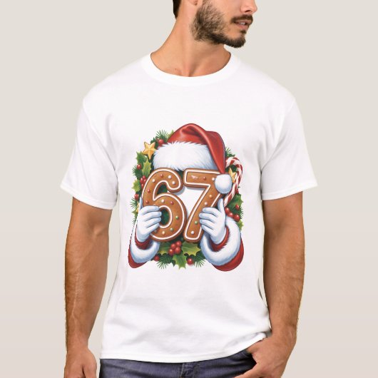 Merry 67th Birthday Gingerbread Christmas T-Shirt, T-Shirt (Vorderseite)