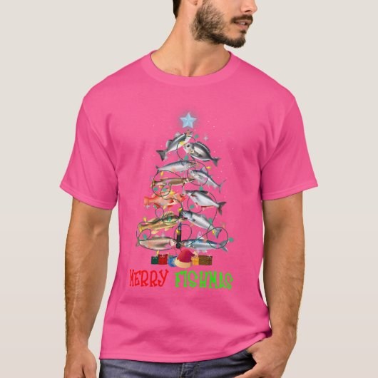 Merry A Fishmas Funny Christmas Tree Lights Fish F T-Shirt (Vorderseite)