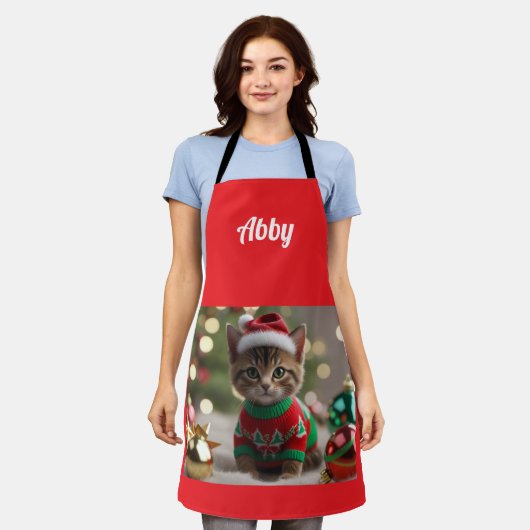 Merry Abyssinian Cat Christmas Personalisiert Schürze (Getragen)