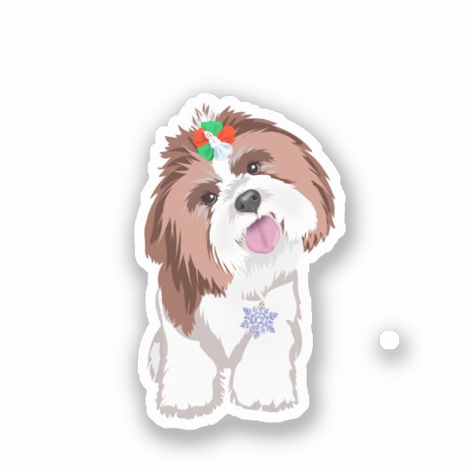 Merry & Adorable Shih Tzu mit Snowflake Hund Aufkleber (Vorderseite)