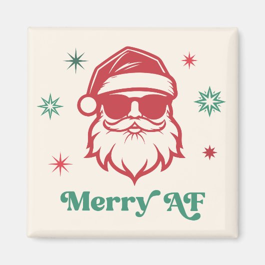 Merry AF cool Santa in sunglasses retro stars Magnet (Vorne)