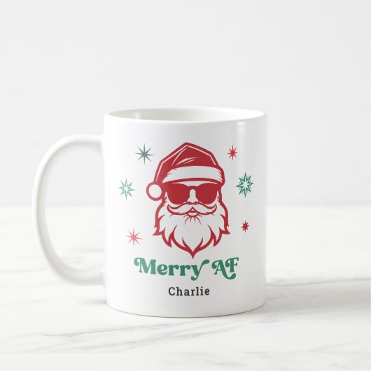 Merry AF cooler Weihnachtsmann in Sonnenbrille Ret Kaffeetasse (Links)