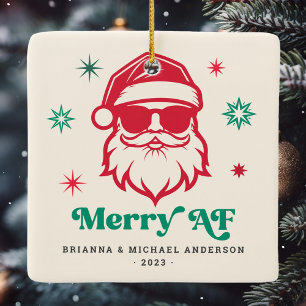 Merry AF cooler Weihnachtsmann in Sonnenbrille Ret Keramikornament