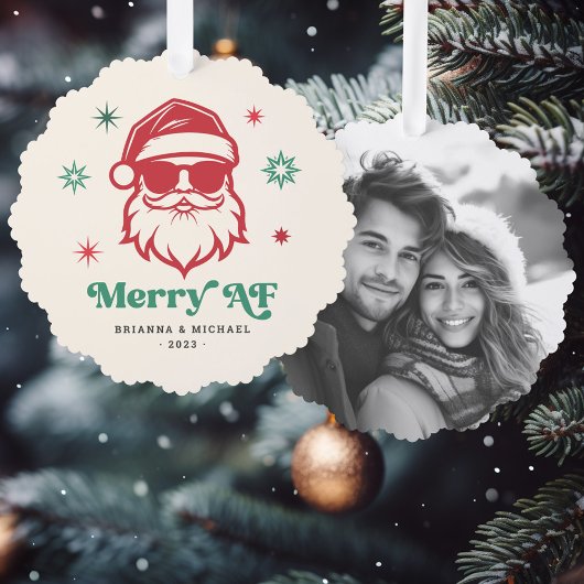 Merry AF cooler Weihnachtsmann in Sonnenbrille Ret Ornament Karte