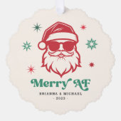Merry AF cooler Weihnachtsmann in Sonnenbrille Ret Ornament Karte (Vorderseite)